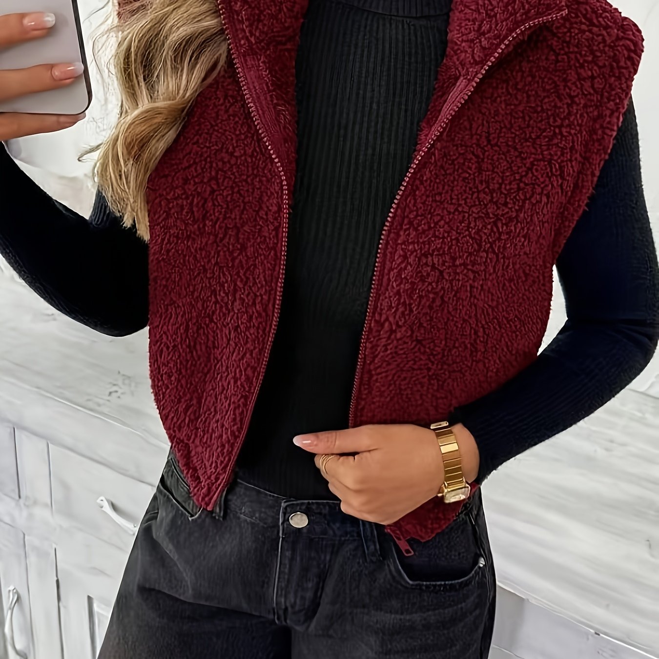 Mette™ | Blød teddyvest med lynlås