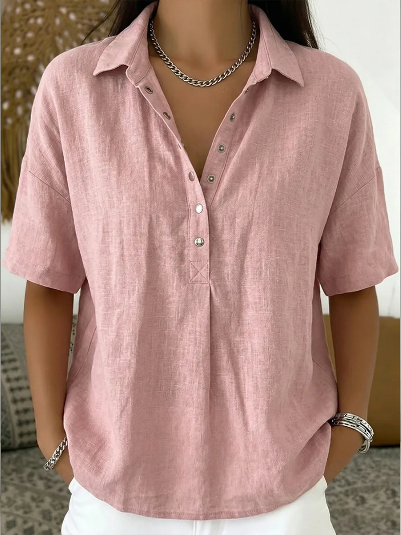 Freja™ | Elegant bluse med krave og knaplukning
