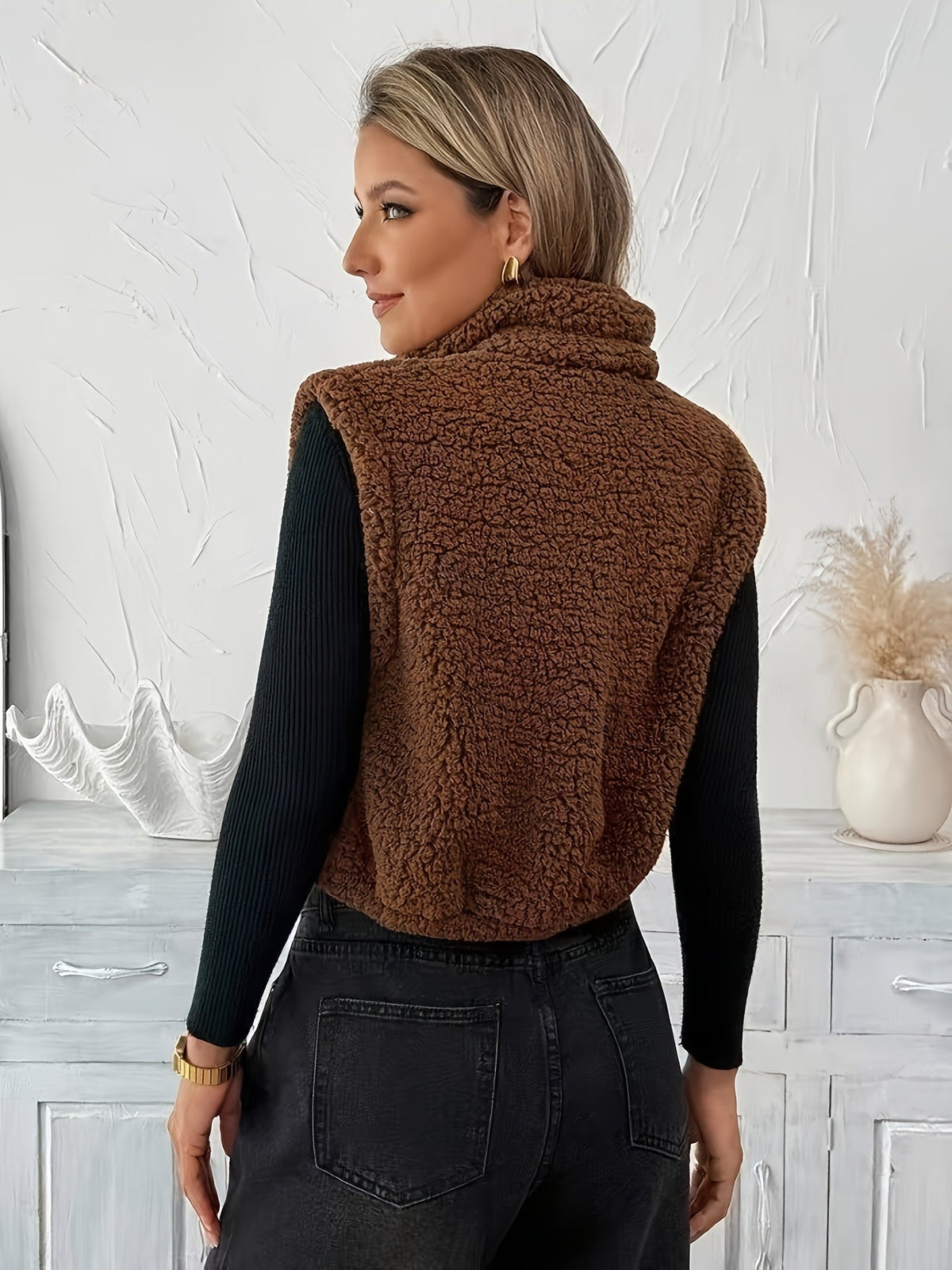Mette™ | Blød teddyvest med lynlås
