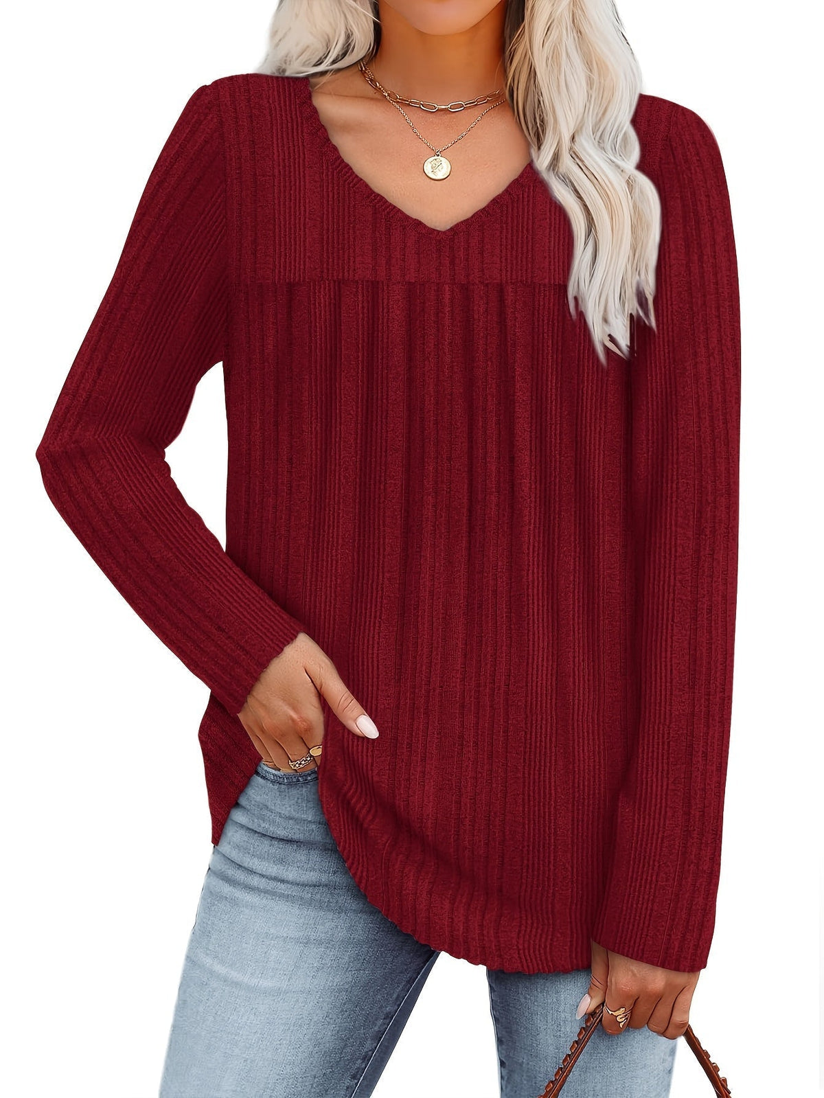Helle™ | Let strikbluse med V-hals