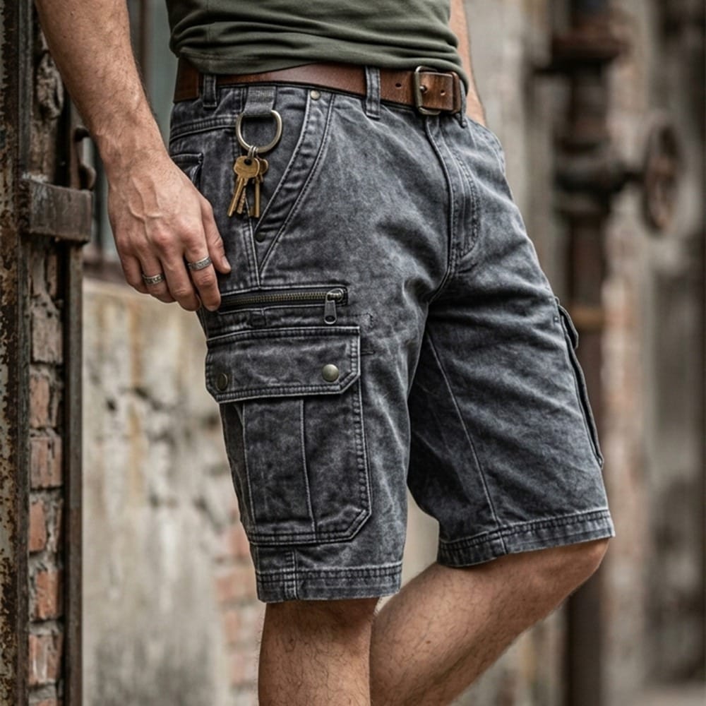 Mads™ | Funktionelle denim cargo-shorts