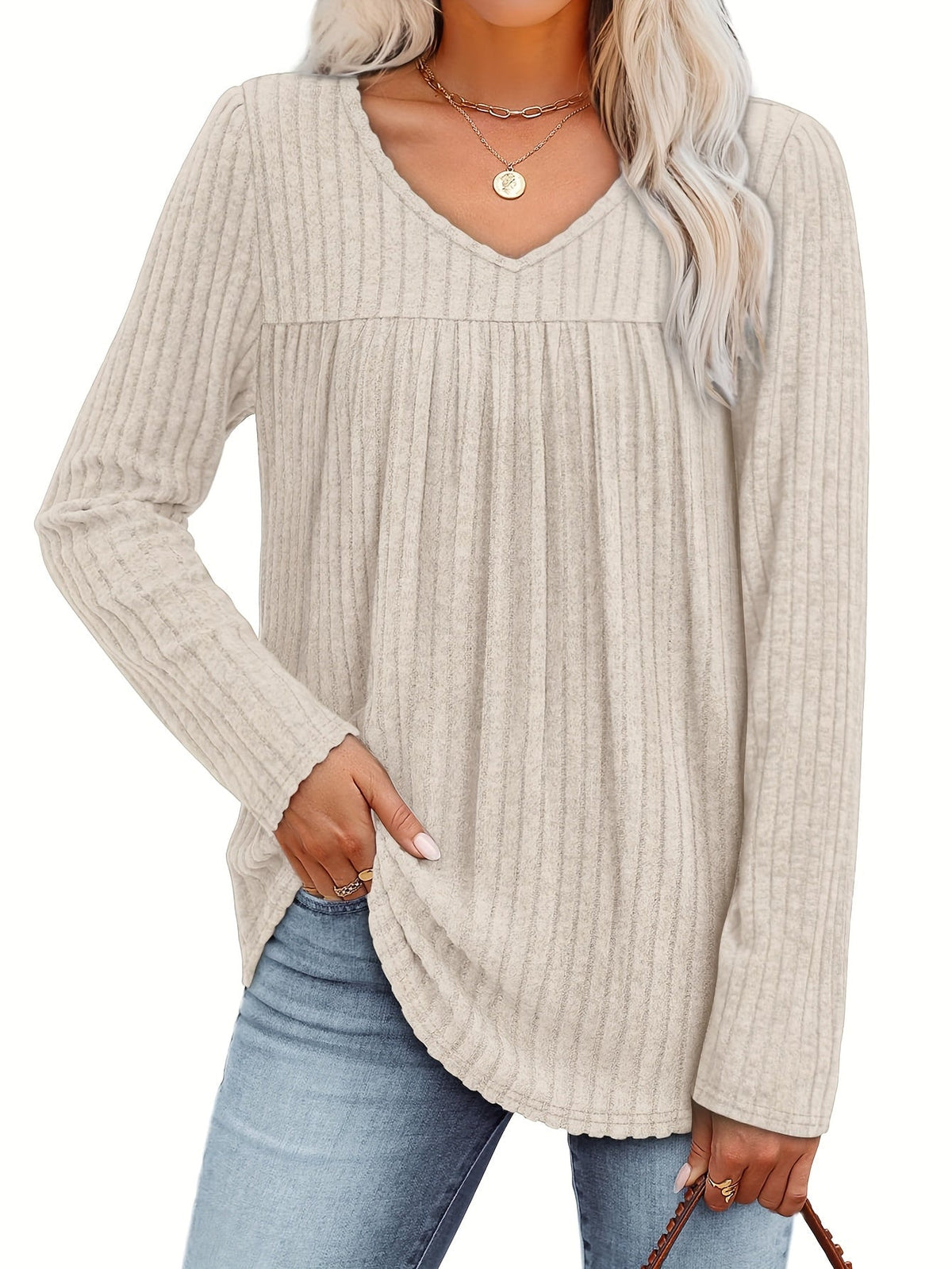 Helle™ | Let strikbluse med V-hals