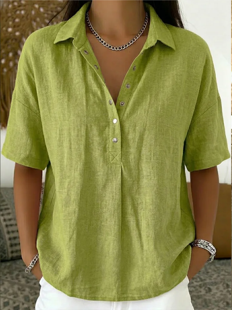 Freja™ | Elegant bluse med krave og knaplukning