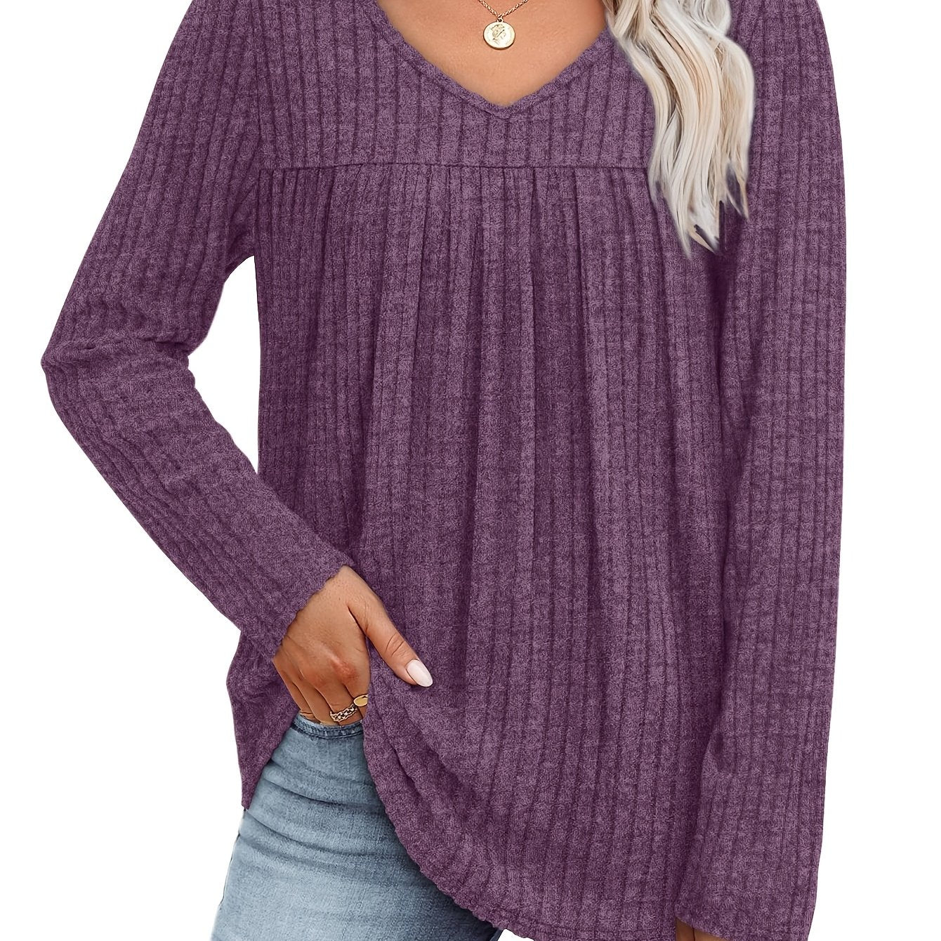Helle™ | Let strikbluse med V-hals