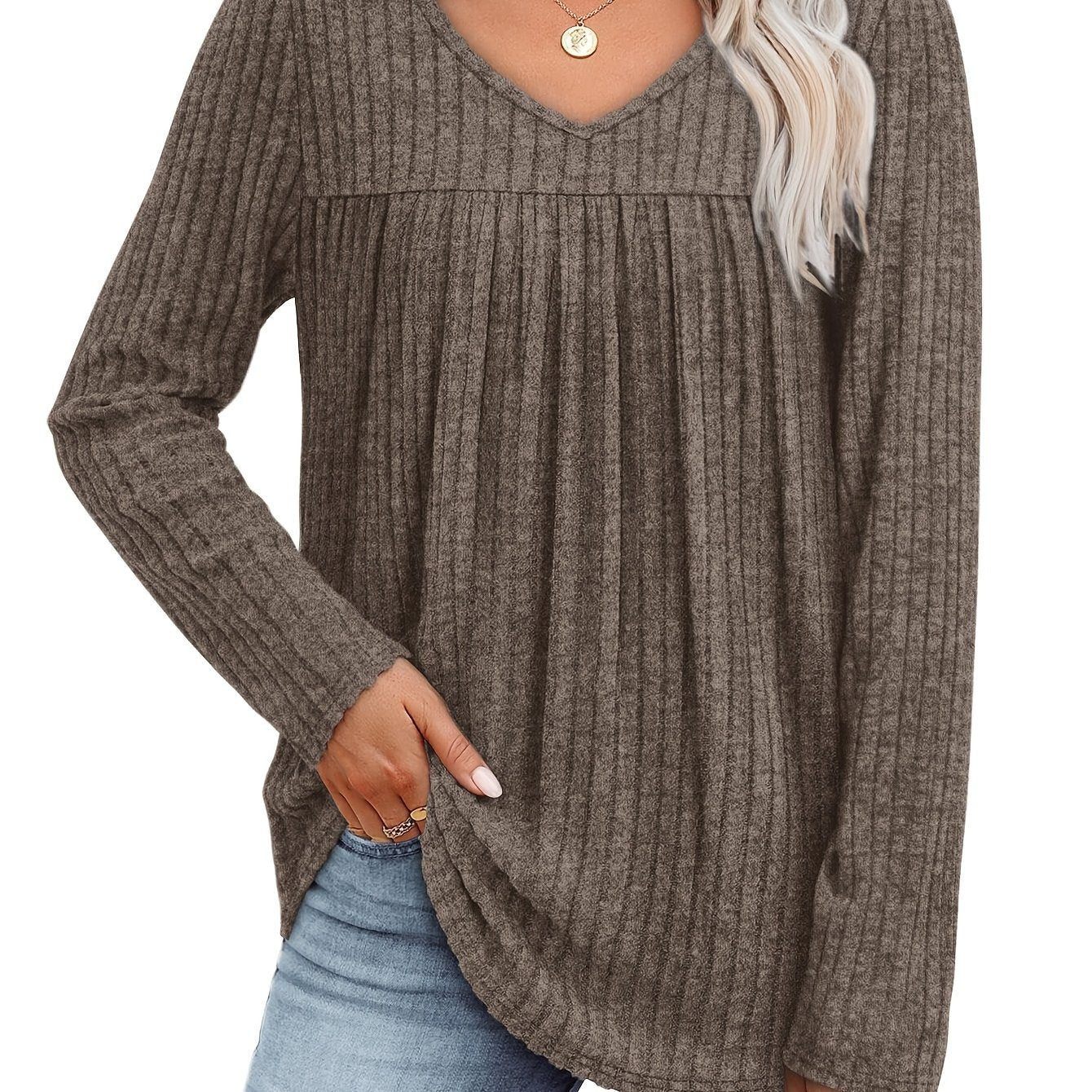 Helle™ | Let strikbluse med V-hals