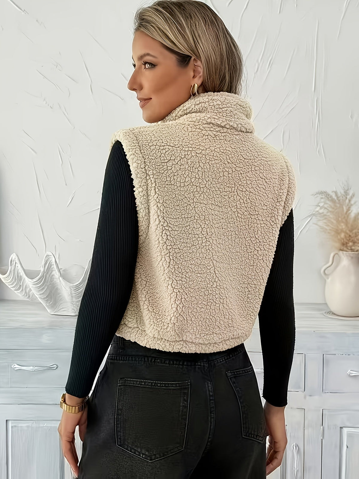 Mette™ | Blød teddyvest med lynlås