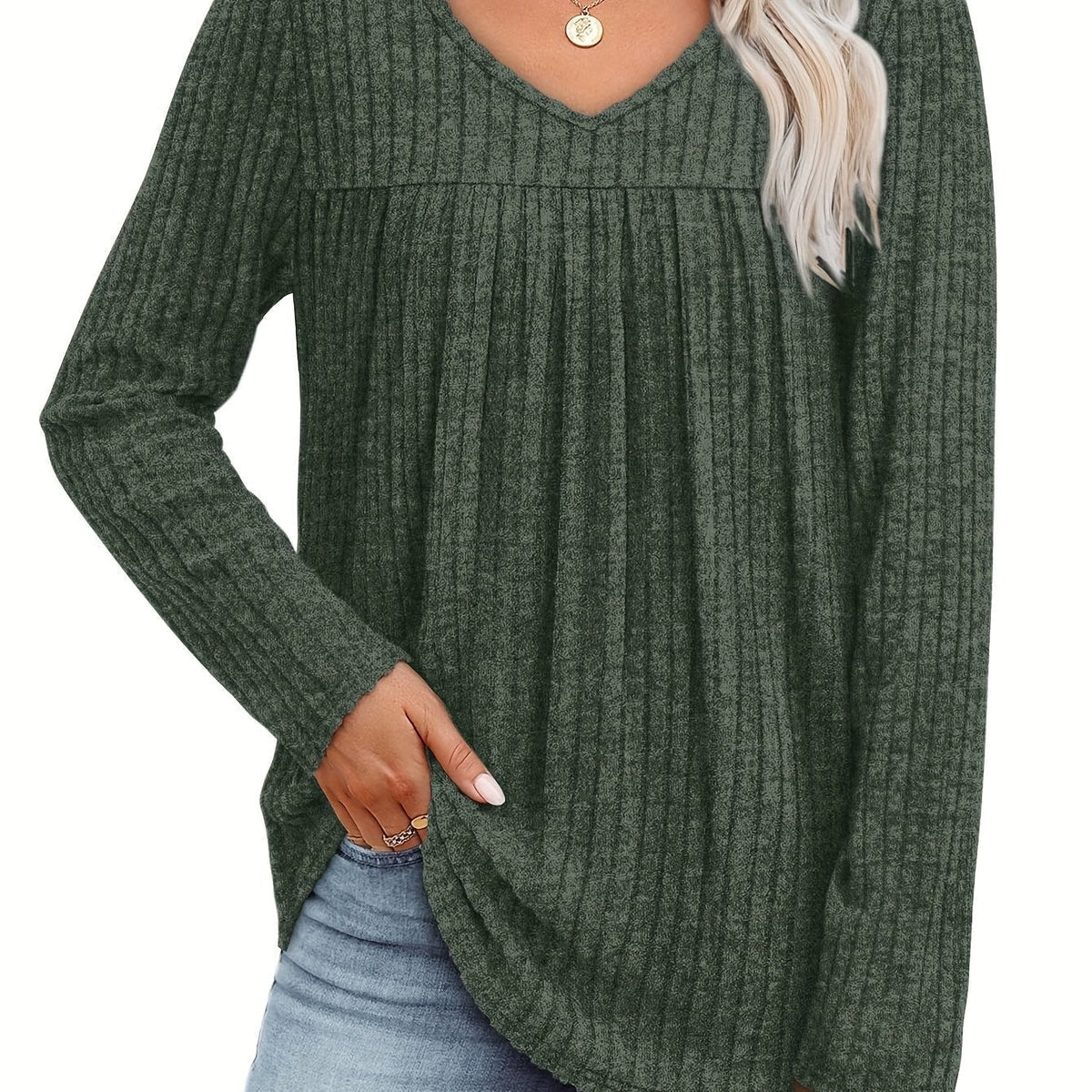 Helle™ | Let strikbluse med V-hals