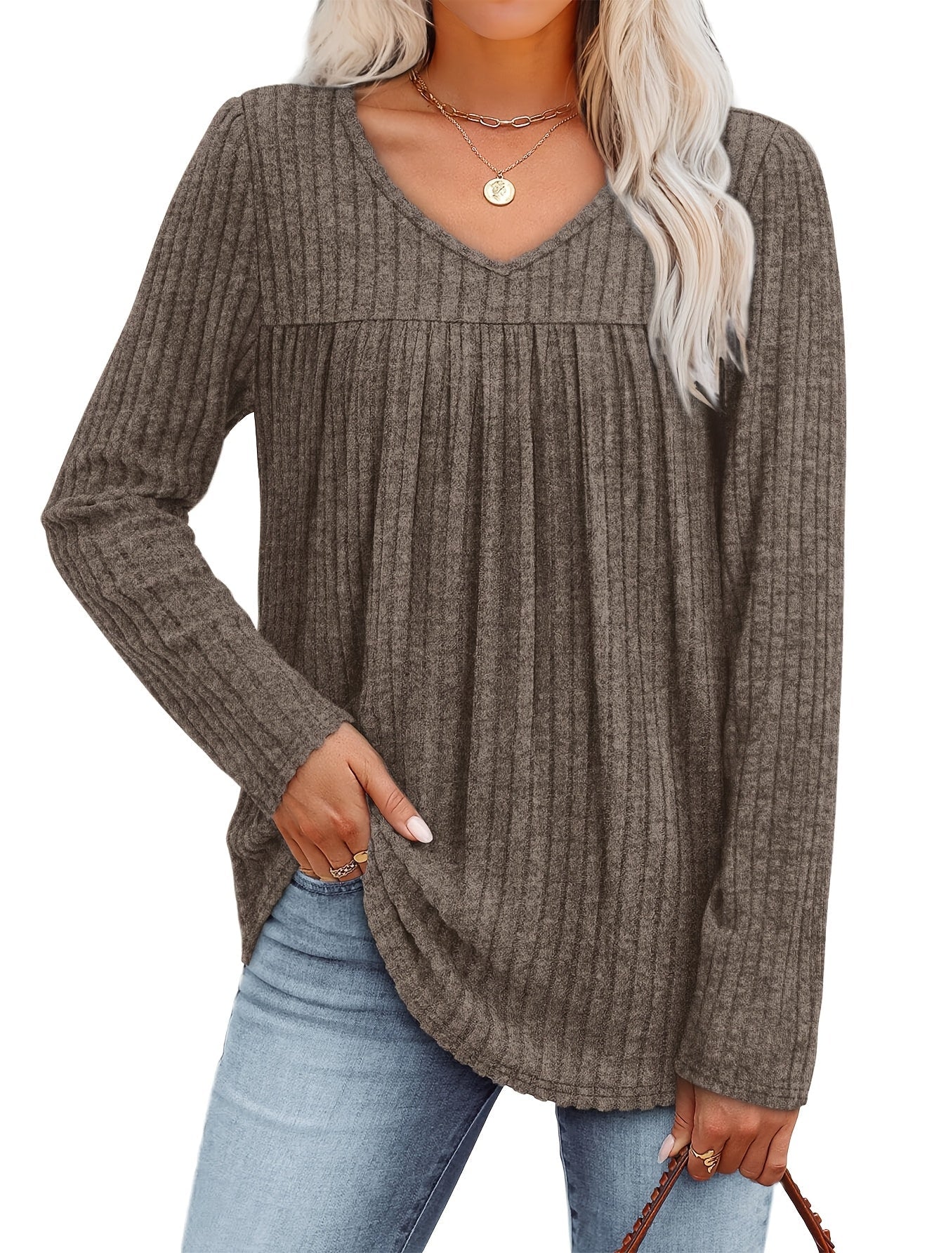 Helle™ | Let strikbluse med V-hals