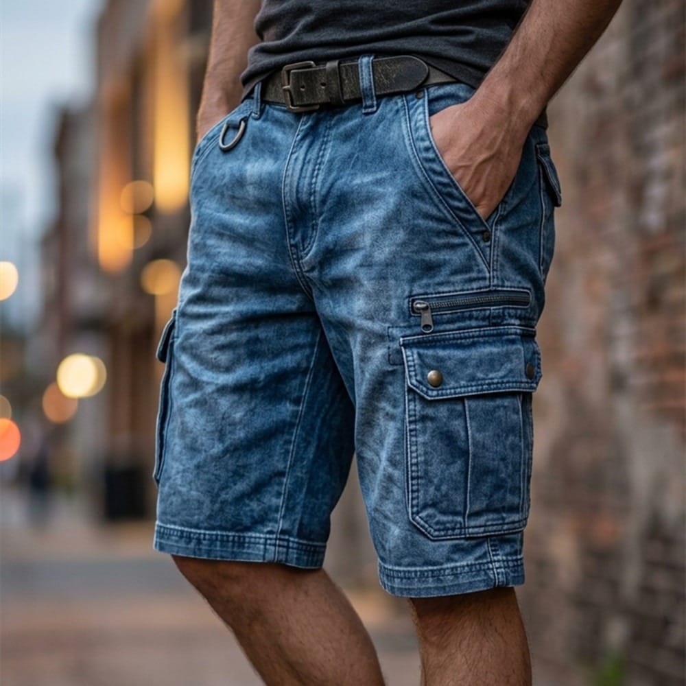 Mads™ | Funktionelle denim cargo-shorts